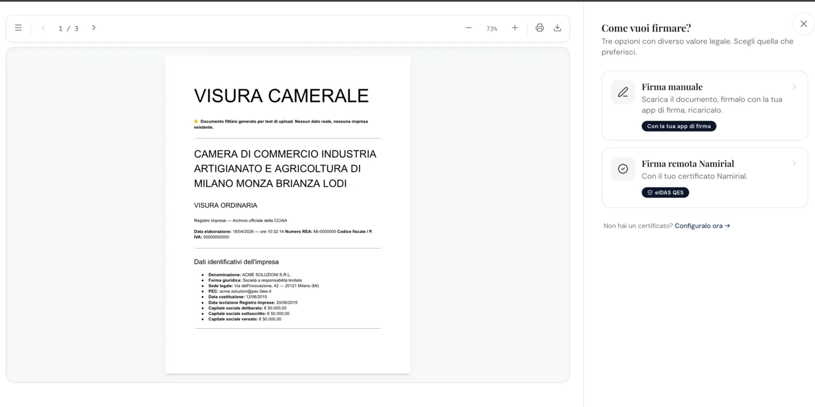 Firma documenti: firma manuale o firma remota qualificata eIDAS tramite Namirial